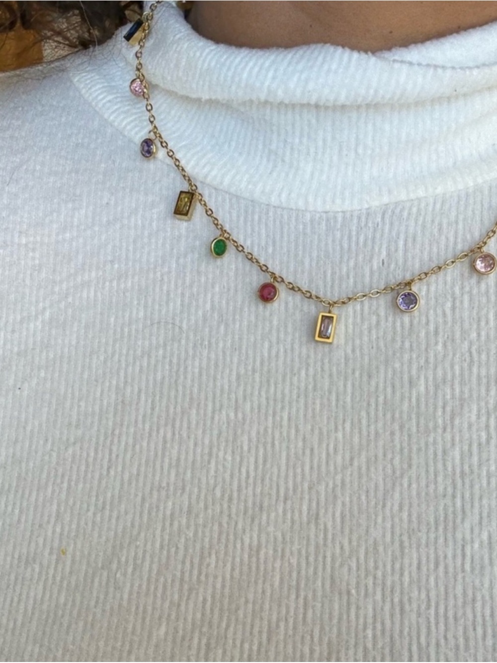 Gold Plated Stainless Steel Multicolor Charm Necklace - Picture 3 of 3